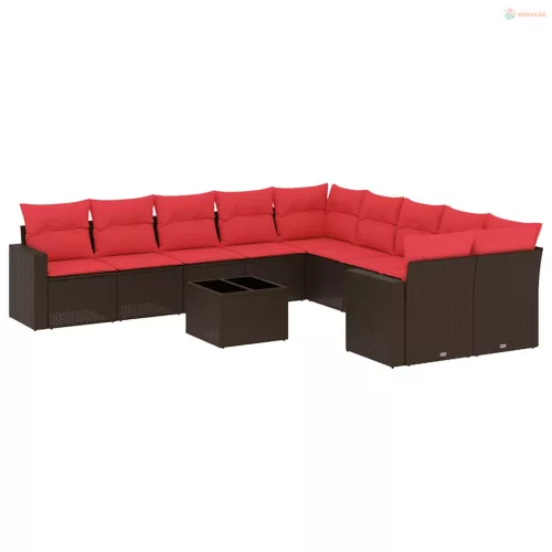 11 részes barna polyrattan kerti ülőgarnitúra párnákkal