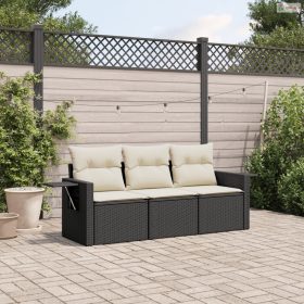 3 részes fekete polyrattan kerti ülőgarnitúra párnával