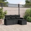 4 részes fekete polyrattan kerti ülőgarnitúra párnákkal