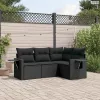 4 részes fekete polyrattan kerti ülőgarnitúra párnákkal