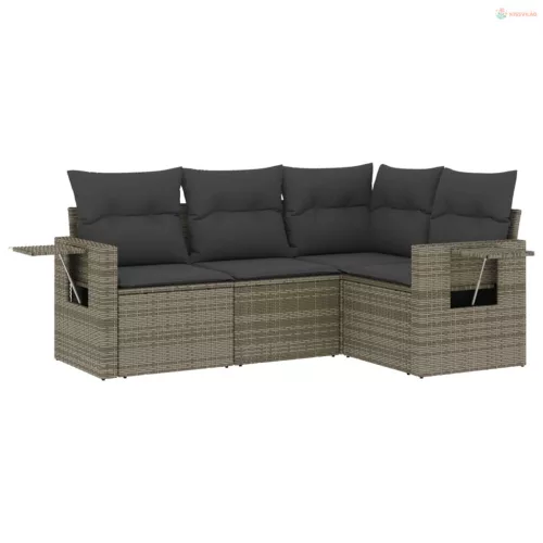 4 részes szürke polyrattan kerti ülőgarnitúra párnákkal