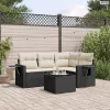5 részes fekete polyrattan kerti kanapészett párnákkal