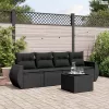 5 részes fekete polyrattan kerti kanapészett párnákkal