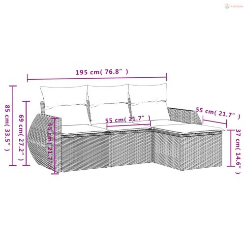 4 részes bézs polyrattan kerti ülőgarnitúra párnákkal