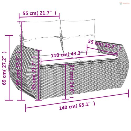 4 részes bézs polyrattan kerti ülőgarnitúra párnákkal