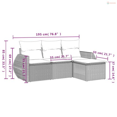 4 részes szürke polyrattan kerti ülőgarnitúra párnákkal