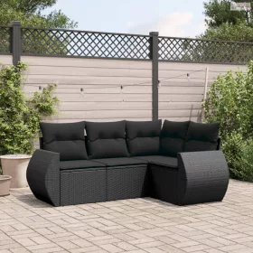   4 részes fekete polyrattan kerti ülőgarnitúra párnákkal