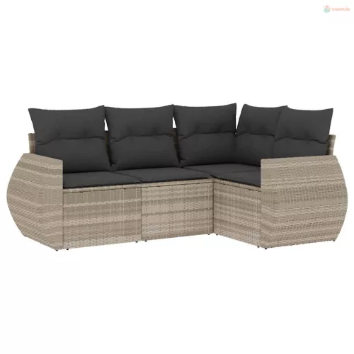 4 részes világosszürke polyrattan kerti ülőgarnitúra párnákkal