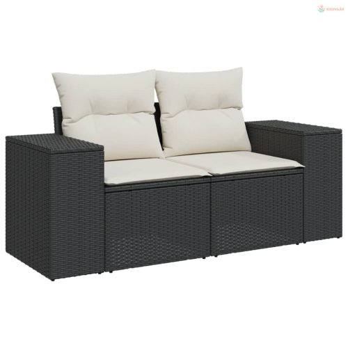 3 részes fekete polyrattan kerti ülőgarnitúra párnával