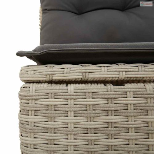 3 részes világosszürke polyrattan kerti ülőgarnitúra párnával