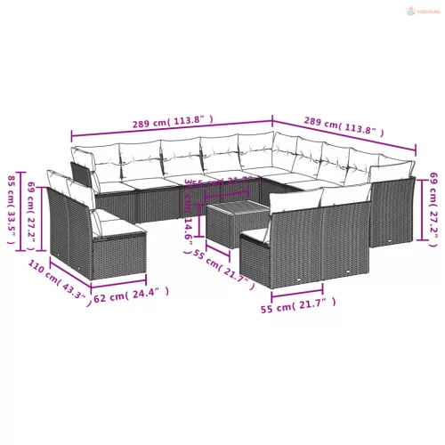 14 részes bézs polyrattan kerti ülőgarnitúra párnával