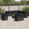 14 részes fekete polyrattan kerti ülőgarnitúra párnákkal