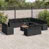 14 részes fekete polyrattan kerti ülőgarnitúra párnákkal