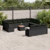 14 részes fekete polyrattan kerti ülőgarnitúra párnákkal