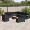 14 részes fekete polyrattan kerti ülőgarnitúra párnákkal