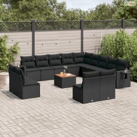   14 részes fekete polyrattan kerti ülőgarnitúra párnákkal