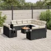 12 részes fekete polyrattan kerti ülőgarnitúra párnákkal