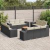 13 részes fekete polyrattan kerti ülőgarnitúra párnákkal