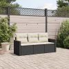 3 részes fekete polyrattan kerti ülőgarnitúra párnával