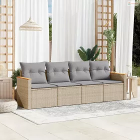   4 részes vegyes bézs polyrattan kerti ülőgarnitúra párnákkal