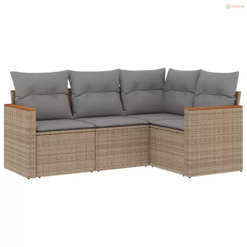 4 részes vegyes bézs polyrattan kerti ülőgarnitúra párnákkal