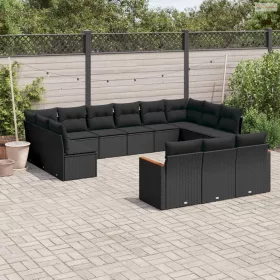   13 részes fekete polyrattan kerti ülőgarnitúra párnákkal