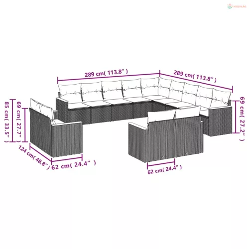 13 részes fekete polyrattan kerti ülőgarnitúra párnákkal