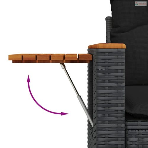 3 részes fekete polyrattan kerti ülőgarnitúra párnával