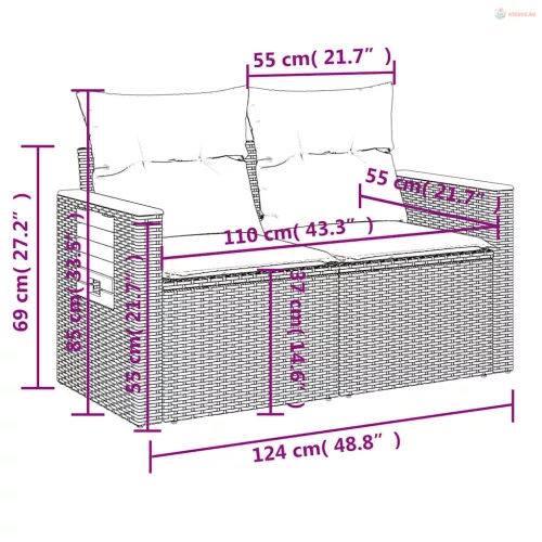 3 részes szürke polyrattan kerti ülőgarnitúra párnákkal