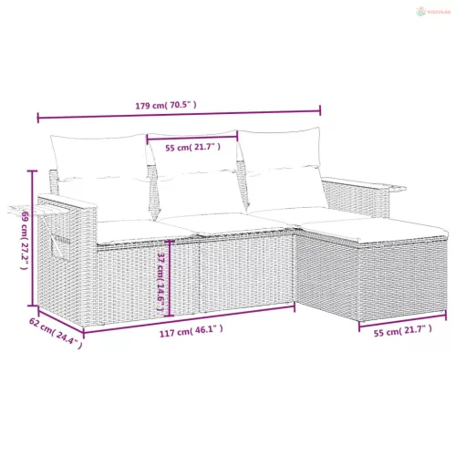 4 részes fekete polyrattan kerti ülőgarnitúra párnákkal