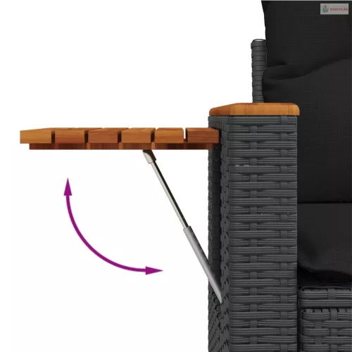 4 részes fekete polyrattan kerti ülőgarnitúra párnákkal