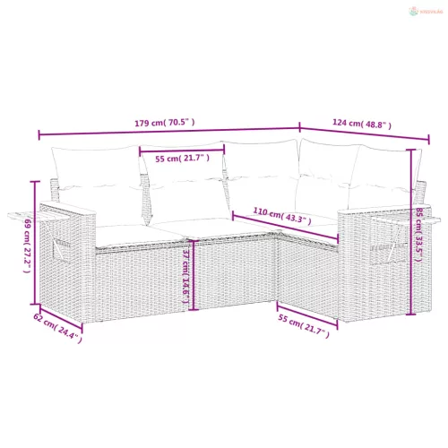 4 részes bézs polyrattan kerti ülőgarnitúra párnákkal