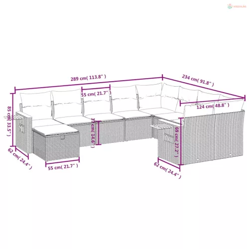 10 részes szürke polyrattan kerti ülőgarnitúra párnával