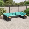 10 részes fekete polyrattan kerti ülőgarnitúra párnával