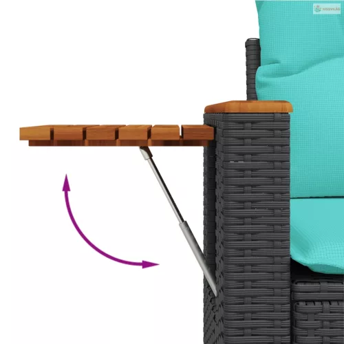 11 részes fekete polyrattan kerti ülőgarnitúra párnákkal