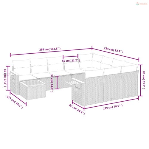 11 részes fekete polyrattan kerti ülőgarnitúra párnákkal
