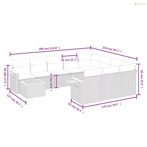 11 részes szürke polyrattan kerti ülőgarnitúra párnákkal
