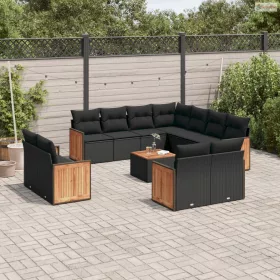   12 részes fekete polyrattan kerti ülőgarnitúra párnákkal