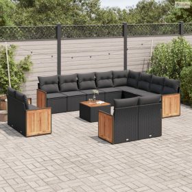   13 részes fekete polyrattan kerti ülőgarnitúra párnákkal