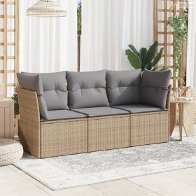 3 részes bézs polyrattan kerti ülőgarnitúra párnákkal