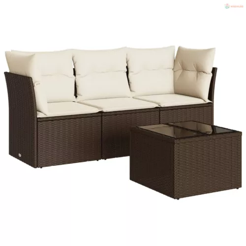 4 részes barna polyrattan kerti ülőgarnitúra párnákkal