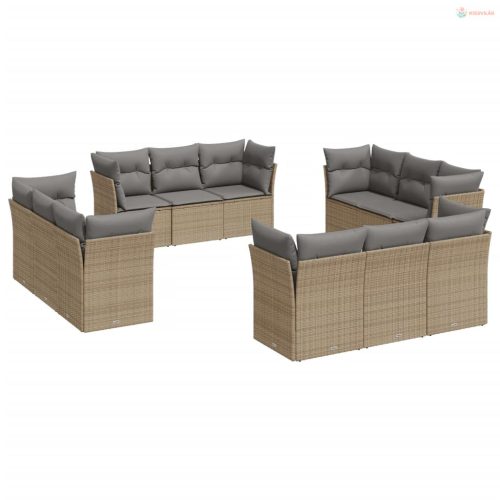 12 részes bézs polyrattan kerti ülőgarnitúra párnákkal