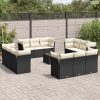 13 részes fekete polyrattan kerti ülőgarnitúra párnákkal