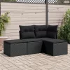 4 részes fekete polyrattan kerti ülőgarnitúra párnákkal