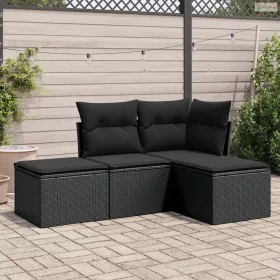   4 részes fekete polyrattan kerti ülőgarnitúra párnákkal