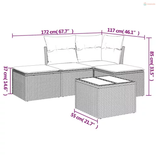 5 részes világosszürke polyrattan kerti ülőgarnitúra párnákkal