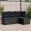4 részes fekete polyrattan kerti ülőgarnitúra párnákkal