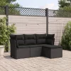 4 részes fekete polyrattan kerti ülőgarnitúra párnákkal
