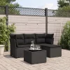 5 részes fekete polyrattan kerti kanapészett párnákkal