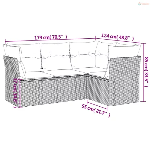 4 részes fekete polyrattan kerti ülőgarnitúra párnákkal